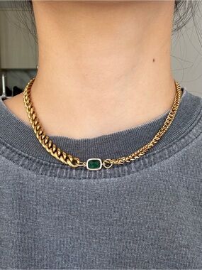 M jeweler gold chain necklace with green stone pendant